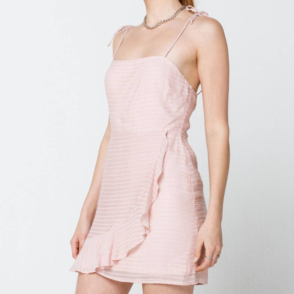 Tilly's Cotton Candy LA Yellow Textured Faux Wrap Ruffled Mini Dress - Picture 8 of 9